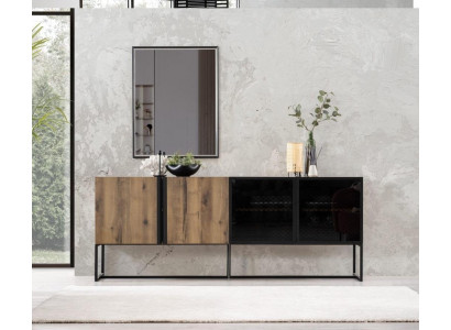 Anrichte Sideboard mit Spiegel Gruppe Kommode Holz Braun Esszimmer