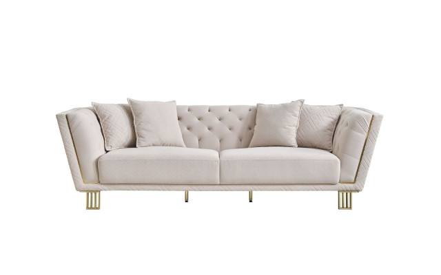 Moderner Weißer Chesterfield 3-Sitzer Wohnzimmer Textil Couch Polstersofa