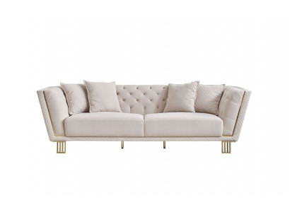 Moderner Weißer Chesterfield 3-Sitzer Wohnzimmer Textil Couch Polstersofa