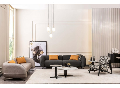 Grauer Dreisitzer Polstersofas Sessel Couchtische Wohnzimmer Set 6tlg