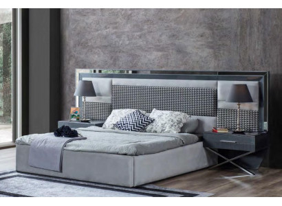 Graue Schlafzimmer Möbel Edelstahlbett Designer Holz Nachttische 3tlg