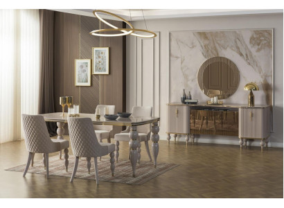 Beige Essgruppe Designer Esszimmer Möbel Esstisch Stühle Sideboard 9tlg