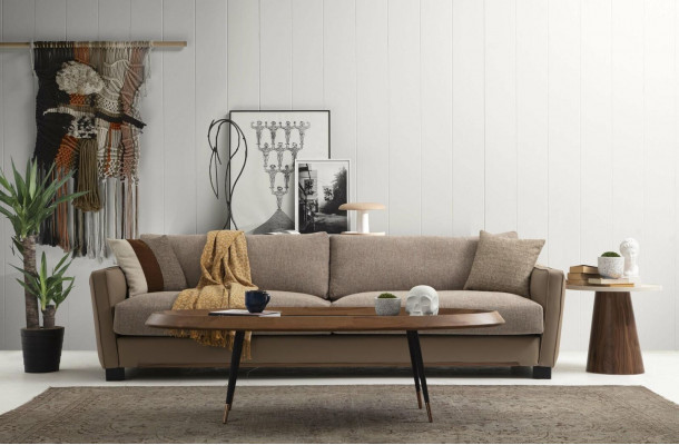 Sofagarnitur 41 Sitzer Sessel Viersitzer Modern Stoff Beige Set Design
