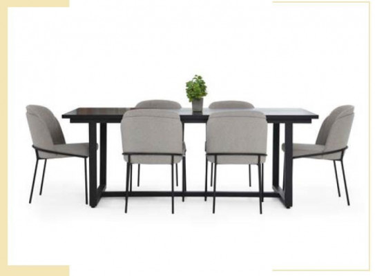 Essecke Essgruppe Esszimmer Esstisch Stühle 7tlg Holz Grau Set Neu 