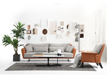 Sofagarnitur 31 Sitzer Wohnzimmer Sofa Orange Stoff Sessel Dreisitzer
