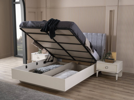 Doppelbett Schlafzimmer Garnitur Bett Holz Set 3tlg Weiß Nachttische