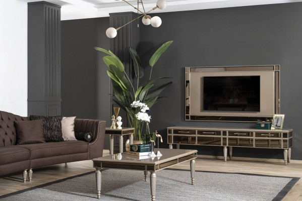 Goldene Wohnzimmer Einrichtung Designer Sideboard Luxus TV-Rahmen 2tlg