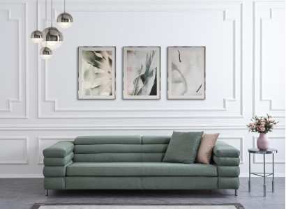 Grünes Wohnzimmer Sofa Holzgestell Designer 4-Sitzer Textil Couch Modern