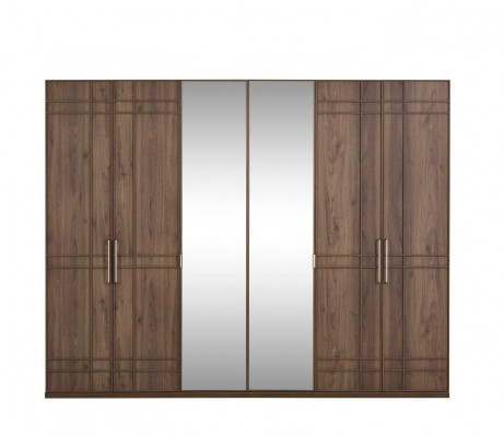 Kleiderschrank Schlafzimmerschrank Schrank Braun Holz Spiegel 6 Türen