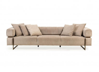 Beiger Viersitzer Designer Stoffsofa Polstersofas Wohnzimmer Couchen