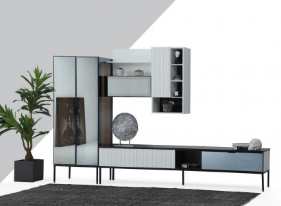 Wohnwand TV Ständer RTV Lowboard Vitrine Holz Modern Weiß Wohnzimmer