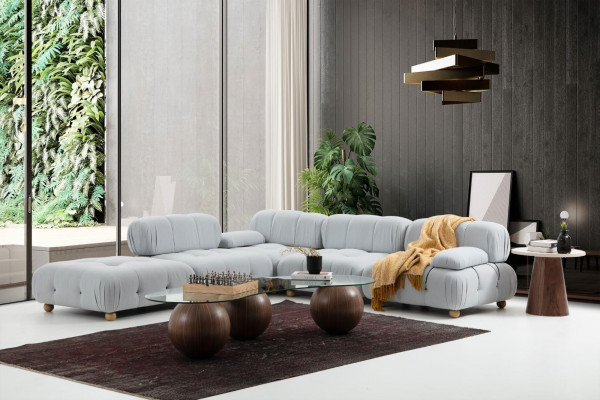Ecksofa Sofa Stoff Wohnzimmer Sofas Eck Grau Modern Polyester Design