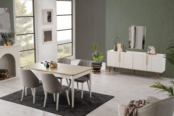 Essgruppe Esszimmermöbel Set 9tlg Esszimmer Esstisch Stühle Holz Weiß