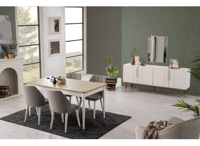 Essgruppe Esszimmermöbel Set 9tlg Esszimmer Esstisch Stühle Holz Weiß