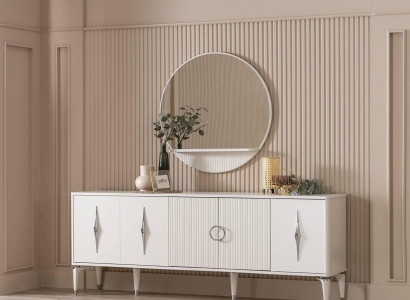 Sideboard Anrichte mit Spiegel Gruppe Kommode Holz Weiß Esszimmer