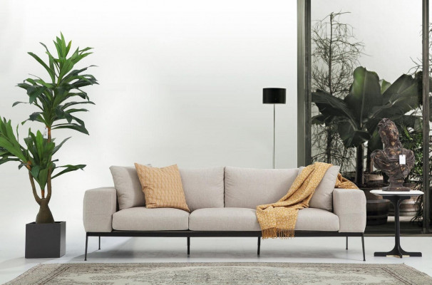 Dreisitzer Sofa 3 Sitzer Sofas Beige Stoff Wohnzimmer Luxus Modern Neu