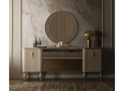 Luxuriöses Wohnzimmer Set Modernes Sideboard Glas Spiegel Holz Anrichte
