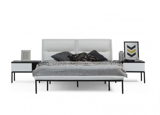 Garnitur Schlafzimmer Doppelbett Bett Nachttische Weiß Set 3tlg Modern