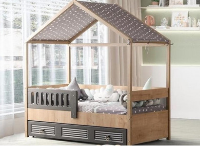 Bettrahmen Kinderbett 200 cm HolzBett Kinderzimmer Bettgestelle Grau