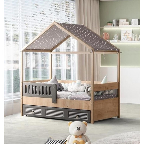 Bettrahmen Kinderbett 200 cm HolzBett Kinderzimmer Bettgestelle Grau