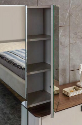 Stilvoller Holz Schminktisch Beiger Glas Tisch Edle Schlafzimmer Möbel