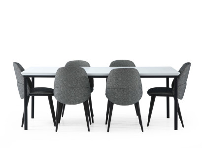 Esszimmer Gruppe Esstisch Stühle Tisch Holz Set 7tlg Grau Modern Set