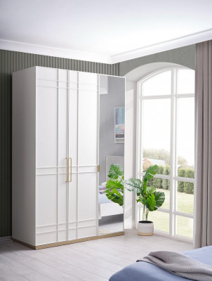 Kleiderschrank Schränke Holzschrank Holz Weiß Spiegel Kinderzimmer 