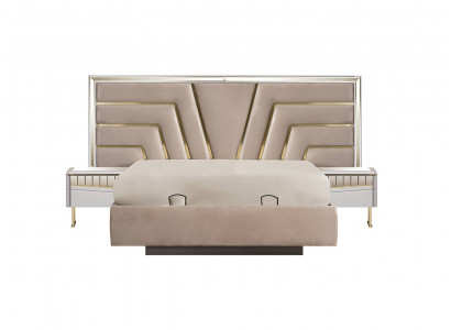 Beiges Schlafzimmer Bett Designer 2x Nachttische Stivoller Set 3tlg