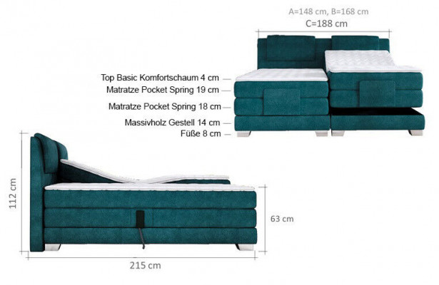 BOXSPRINGBETT DESIGN BETT TOPPER FEDERKERN DOPPELBETT POLSTERBETT ELEKTRISCH