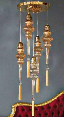 Lüster Rund Deckenleuchter Kronleuchter Deckenlampe Lampen Glas Gold