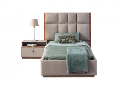 Beige Kinderzimmergarnitur Designer Einzelbett Holz Nachttisch 2tlg Set