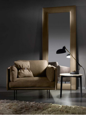 Design Sessel Grau Polster Leder Modern Wohnzimmer Luxus Holz Möbel Relax Neu