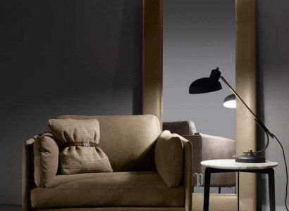 Design Sessel Grau Polster Leder Modern Wohnzimmer Luxus Holz Möbel Relax Neu