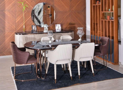 Esszimmer Essgruppe Essecke Luxus Esstisch Stühle Beige Set 9tlg Holz