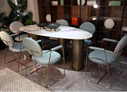 Esszimmer Designer Ovaler Esstisch weiß Luxus Edelstahl Tische Tisch