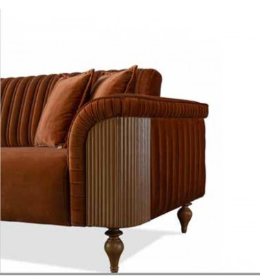 Set Sofas Stühle 3+2+1 Sitz Stoffmöbel Komfortables Set in brauner Farbe Neu