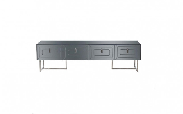 Graues Lowboard Exklusives RTV-Board Wohnzimmer Glas Schrank 4-türig