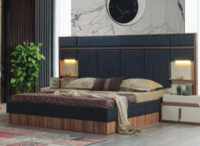 Moderne Schlafzimmer Garnitur Doppelbett Holz Nachttische Textilbett