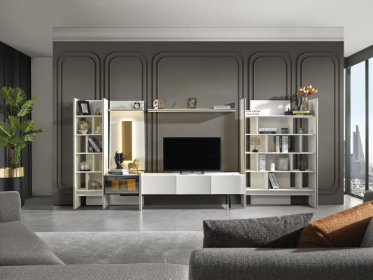 Garnitur Wohnwand TV Ständer RTV Lowboard Sideboard Regale Holz Weiß
