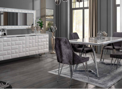 Esszimmer Set Esstisch 4x Stühle Kommode mit Spiegel Modern Set Grau