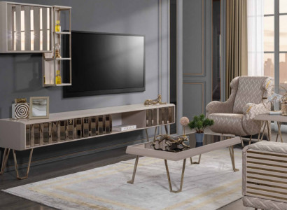 TV Ständer RTV Wandregale Couchtisch Beige Metall Modern Wohnzimmer Set 3tlg