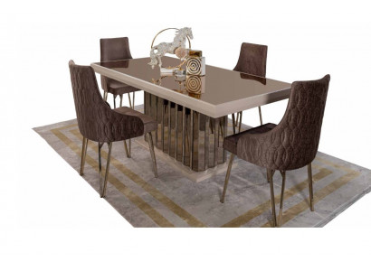 Luxus Esszimmer set Esstisch 4x Stühle Metall Stuhl Textil Essgruppe Garnitur
