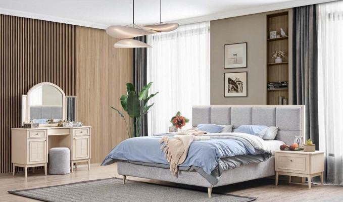 Komplett Schlafzimmer Möbel Set Bett 2x Nachttisch Schminktisch 4tlg Neu