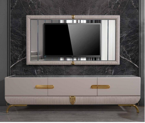 Wohnwänd Wand Holz Modern Stil Regal Wohnzimmer Möbel Schrank RTV mit TV Rahmen