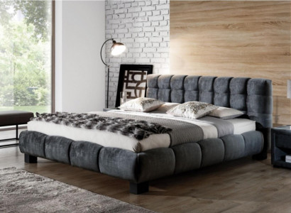 Schlafzimmer Set Blau Bett Holz 2x Nachttische Elegantes Stil Modern Neu 3tlg.