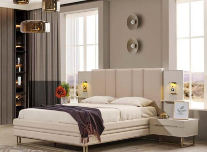 Schlafzimmer Set Luxus Komplettes Beige Bett 2x Nachttische Modern