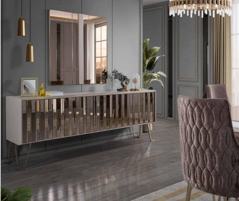 Luxus Sideboard mit Spiegel stilvoll Beige Kommode Modern Möbel Design Set Neu