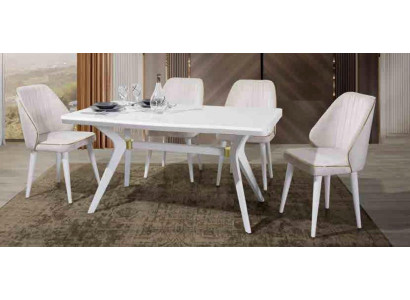 Esgruppen Set Luxus Weißer 4x Stühle Edelstahl Möbel Holzmöbel