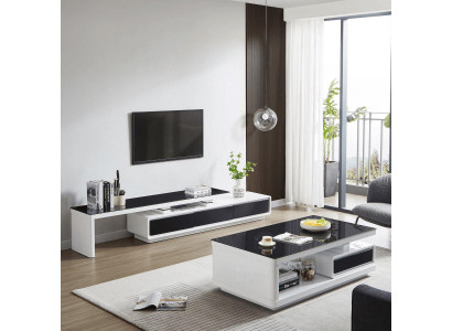Schwarz Weißer TV-Ständer Luxus Kommode Glas Sideboard Wohnzimmer Möbel