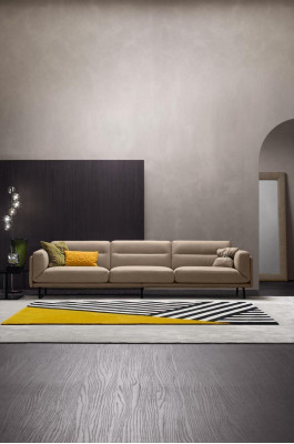 Komplette Couchgarnitur Sofagarnitur Beige Sofa 4+3 Sitz Gruppe Leder